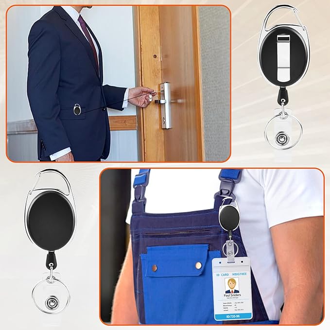 5 Pack ID Badge Holder,Badge Holder Retractable Clip with Carabiner Reel Clip and Key Ring for Men and Women