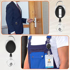 2 Pack ID Badge Holder,Badge Holder Retractable Clip with Carabiner Reel Clip and Key Ring for Men and Women