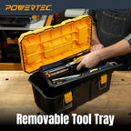 POWERTEC 19-Inch Tool Box with Trays - Lockable, Metal Latch, Organizer, Portable Storage for Tools, Small or Mid-Sized Parts (72362)