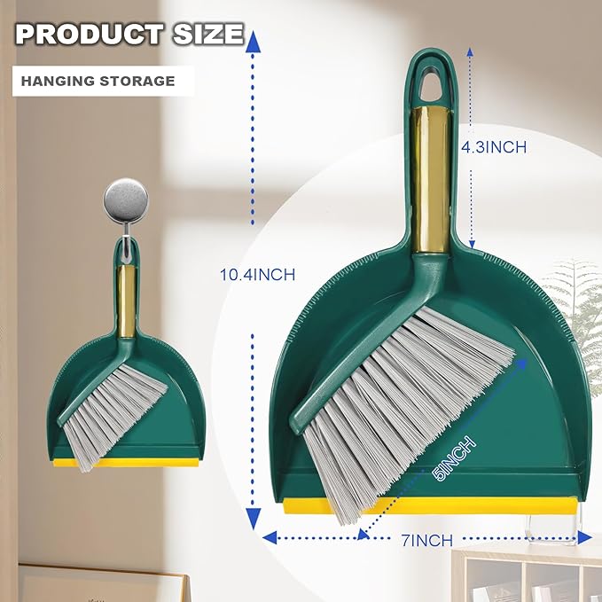 BSMstone Small Broom with Dustpan Combo Set Mini Broom and Brush Set Hand Sweeper for Cleaning Desk Office Kitchen Pet Nest (Green)