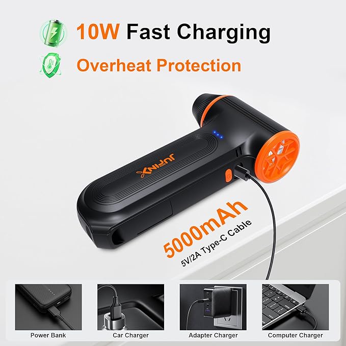 JUFINX X117 Compressed Air Duster-150000RPM Super Power Snow Blower, 3-Gear Adjustable Mini Blower with Fast Charging, Electric Air Duster for Leaves,Snow,Computer, Keyboard, House, Outdoor,and Car