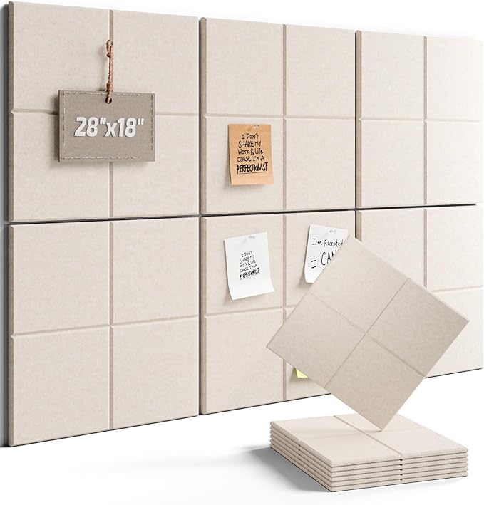 Fluxynara Felt Bulletin Board Tiles -28"x18" Cork Board Alternative for Office Decor, Push Pin Board Wall Organizer 6-Pack - Oatmeal