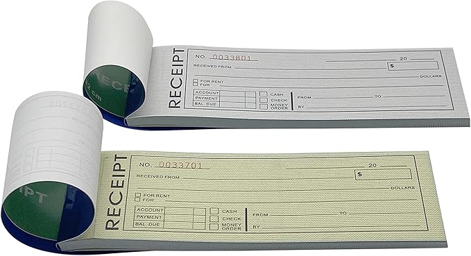 Cotton Fly 10 Pack Pre-Numbered Money and Rent Receipt Book, 2-Part Carbonless Duplicate Cash Invoice Book, 50 Sets per Book, 8.5 x 2.75 Inches