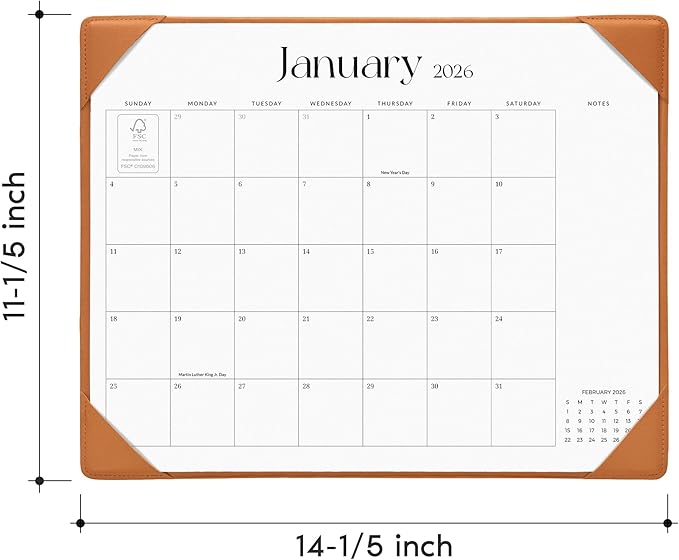 Cabbrix Desk Calendar 2026 with Desktop Mat, Simplified Medium Desk Pad Calendar 15" x 12" January 2026 to June 2027, Desk Blotter Calendar for Home School and Office (Brown)