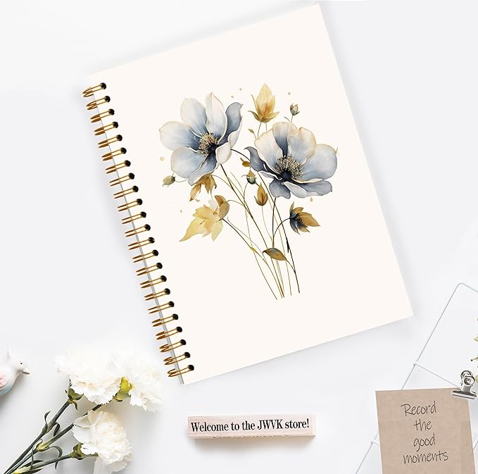 JWVK Vintage Wild Flower Botanical Plant Notebook 02,Rustic Spring Floral Cottagecore Notebook Journal for Work Office School Student Teacher,Hardcover Spiral Notebook 5.5x8.4
