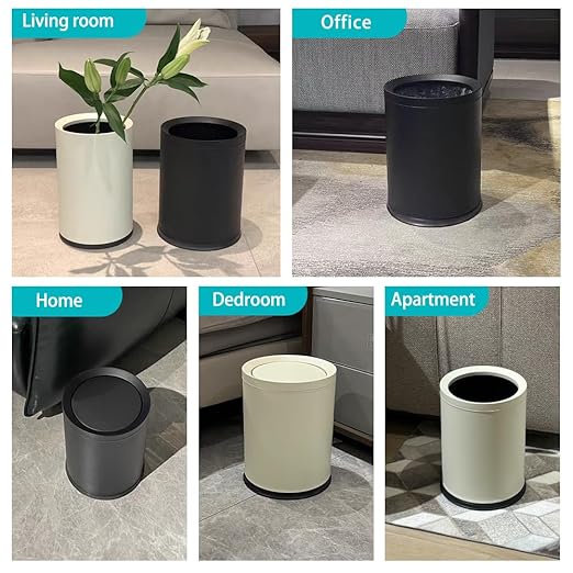 YOJIA 2.4 Gallon Bathroom Small Trash Can, Open Top Waste Basket, White Decorative Garbage Can, for Near Desk Bathroom Bedroom Hotel Office Cafe Kitchen Hallway(White 9L)