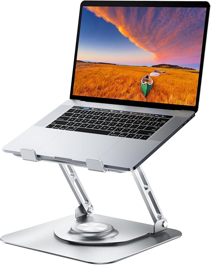JOYEKY Laptop Stand for Desk, Adjustable Computer Stand with 360° Rotating Base, Ergonomic Laptop Riser for Collaborative Work, Foldable & Portable Laptop Stand, fits for All 10-16" Laptops
