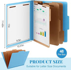 Skyygemm 48 Pcs Classification Folders Letter Size, 3 Divider Pressboard File Folder with Fasteners, Expanding File Organizer Bulk for School Teachers, Office Employee, Coworker, Staff (Blue)