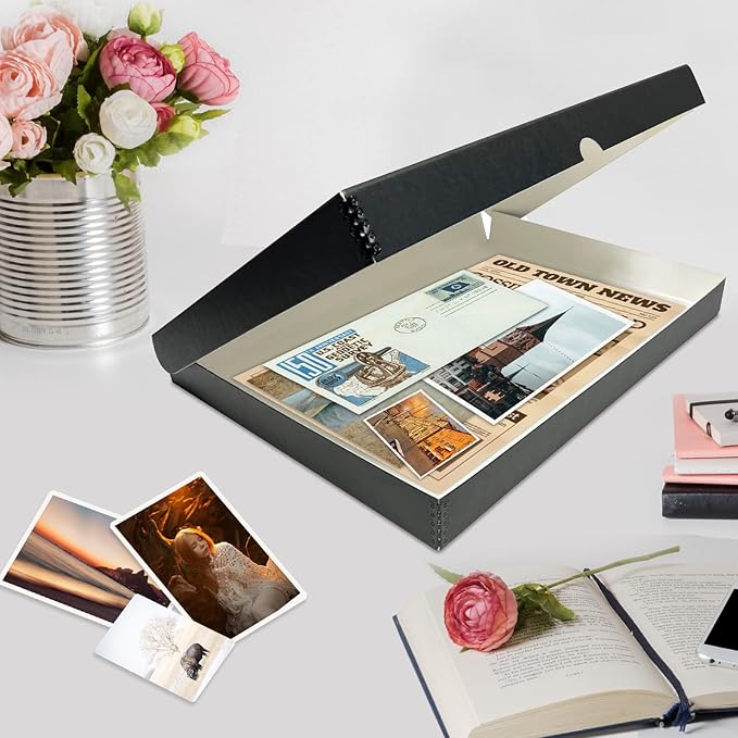 Lineco Folio Storage Box, Clamshell Design with Metal Edge. 13.5x19.5x1.75 Inches, Archival Boxboard, Preserve Photos, Cards, Magazines, Documents, Art, Ephemera, Family Records, Black, Pack of 2