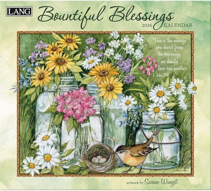 Lang Bountiful Blessings 2026 Wall Calendar – 13.4″ × 12″, 12-Month Calendar with Stapled Binding, Linen-Embossed Art & Inspirational Scripture by Susan Winget