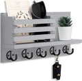 Lwenki Key Holder for Wall – Decorative Wooden Mail Holder and Key Shelf with Mounting Hardware, Installation Guide – Paulownia Wood with 5 Metal Key Hooks (11.8” x 6.7” x 2.8”)