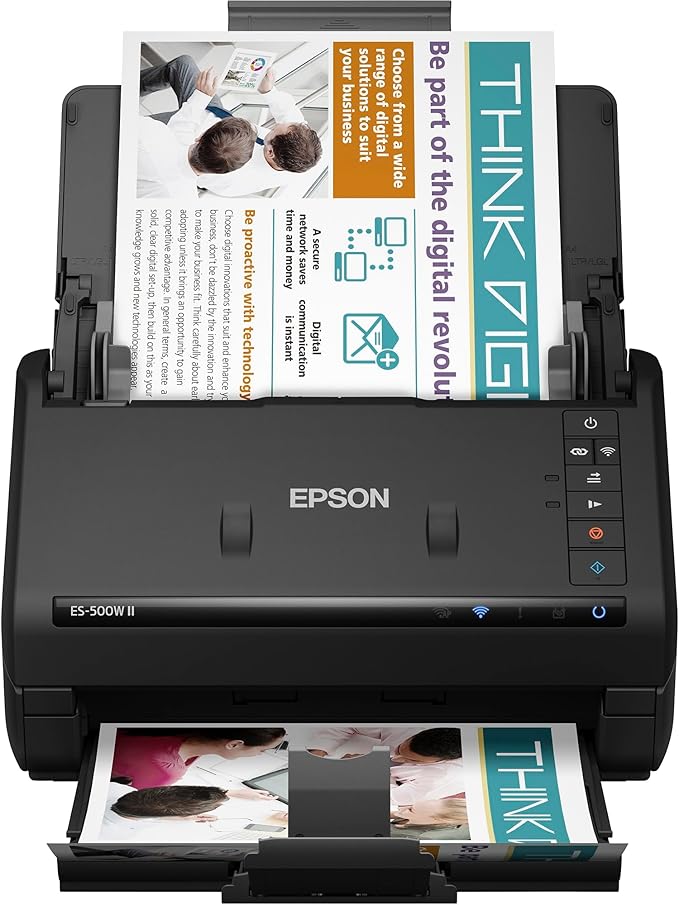 Epson Workforce ES-500W II Wireless Color Duplex Desktop Document Scanner for PCand Mac with Auto Feeder (ADF), Scan from Smartphone or Tablet