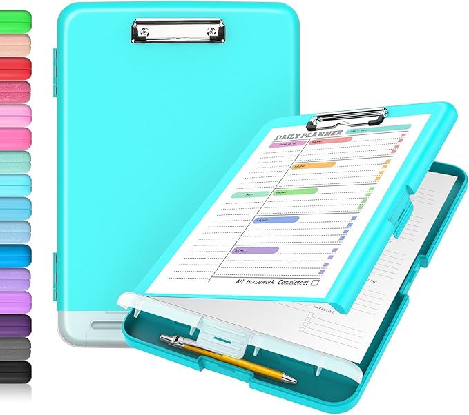 Sooez Clipboard with Storage, High Capacity Nursing Clip Board 8.5 x 11 with Pen Holder & Low Profile Clip, Plastic Clipboards Case Box, Teacher Must Haves School Office Supplies,Letter Size/ A4