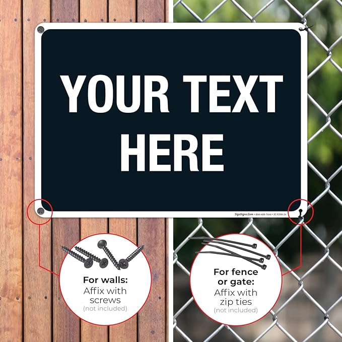 Personalized Custom Black Background Customize for Office, Business, Airbnb, Workplace, Home, Delivery Sign, 10x14 Inches, Rust Free .040 Aluminum, Fade Resistant, Made in USA by Sigo Signs