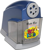 Brite Bee Sharpenator – Heavy Duty Classroom Electric Pencil Sharpener for Teachers & Students – Quiet Motor, Auto Stop, Large Bin, Helical Blade – Sharpens All Pencil Types (Bee Kind Front)