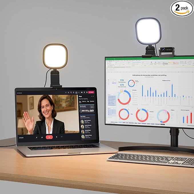Upgraded Ring Light for Laptop, Monitor & Desk (2-Pack) – Eye-Caring Diffused LED Computer Light with Screen-Safe Clip, Adjustable Mount, CRI 97.8+, 50 Lighting Modes for Zoom, Video Calls, Streaming