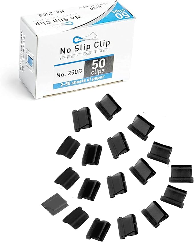 OfficeGoods No Slip Clip Refills - Binds Up to 50 Pages - Reusable - Works with No Slip Clip Dispenser - 50 ct Box Each Small & Large - 100 ct Total - Black