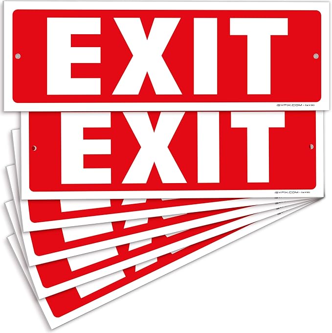 iSYFIX Exit Sign – 6 Pack 12x4 Inch – 40 mil Thick Polystyrene Plastic Sign, Laminated UV, Scratch & Fade Resistance, Waterproof, Indoor & Outdoor, Exit Signs for Exterior.
