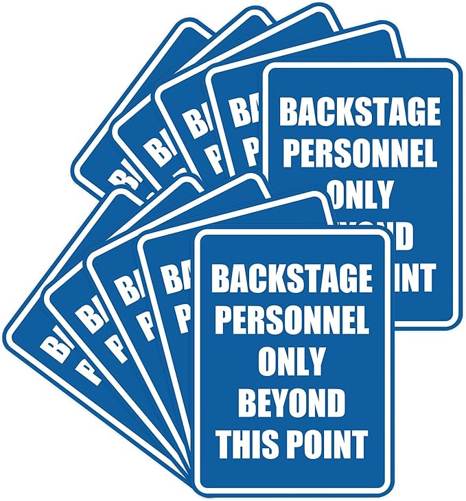 Portrait Round Backstage Personnel Only Beyond This Point Door or Wall Sign Easy Installation | Music | Concert | Festivals Sign (Blue) - Medium (10 Pack)