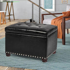 Decent Home 24'' Leather Storage Ottoman Rectangular Foot Rest Stool with Nailhead Trim Chests & Storage Room Organizer for Bedroom Living Room(Black)