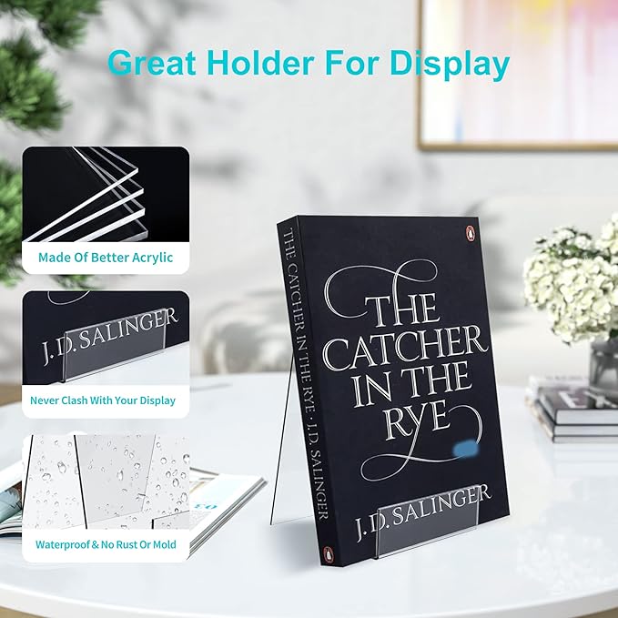 Boloyo Acrylic Book Stand with Ledge,10PC 4 Inch Clear Acrylic Display Easel Transparent Display Stand Holder Tablet Holder for Displaying Books,Magazine,Plate,Pictures,Artworks, CDs