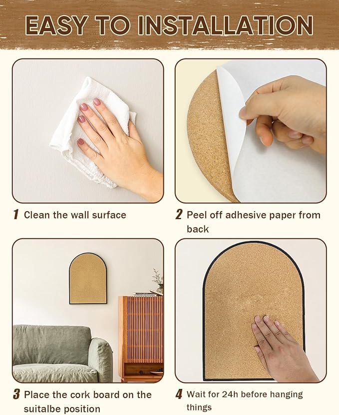 YINGXUN Self-Adhesive Arch Pin Cork Board, 10.4" x 14.4" 1/2" Thick (Black)