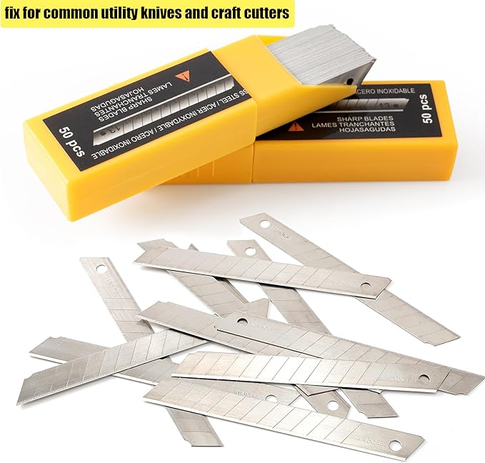 Gomake 9mm Utility Knife Replacement Blades, Snap Off Blades for 9MM Universal Art Knife,Stainless Steel Blades Use in Office, Home, Arts, Crafts - 100PCS