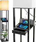 Floor Lamp with Shelves, RUNTOP LED Shelf Floor Lamp with Wireless Charger & 2 Charging USB Ports & Drawer, AC Outlet, 3 Color Temperature Tall Standing Lamp with Bulb for Living Room, Bedroom, Office