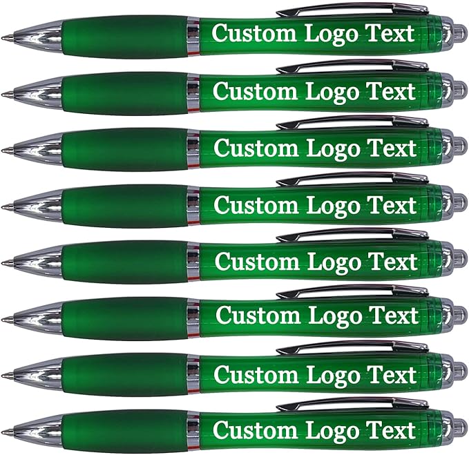 HEYZARDA Personalized Pens with Name Custom Text Logo Retractable Customized Ballpoint Pens for Church Office Business 50 Pcs, Green