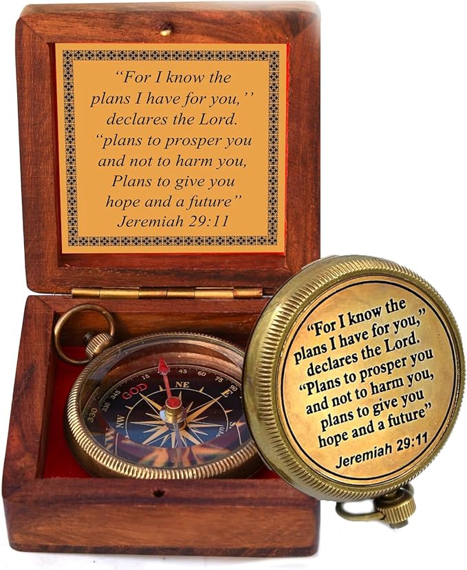For I Know The Plans I Have For You, Jeremiah 29:11, Solid Brass Directional Engraved Compass, Baptism Gifts for Boys Girls, First Communion, Christian Gifts for Men, First Confirmation Gifts for Boys