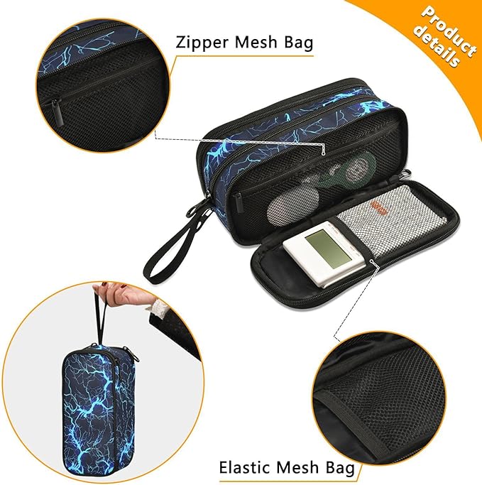 BOENLE Custom Dark Blue Electric Lightning Pencil Case Box Boys Girls Personalized Name Large Pencil Pouch Stationery Pen Bag Organizer for Kids Adults School Office