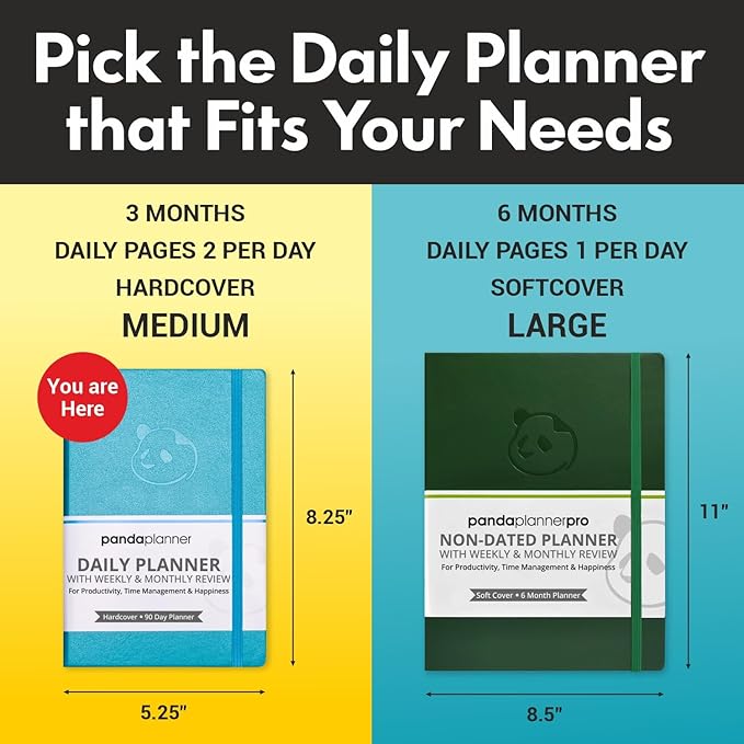 Panda Planner Classic A5 Daily Planner 2026 – Undated Daily & Quarterly Planner with Hourly Schedule, Productivity Calendar, To Do List, Goal Planner, Habit Tracker & Gratitude Journal for Home or Office – Blue