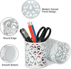 EasyPAG White Pen Holder for Desk, 2 Pack Round Pen Organizer, Brush Holder for Vanity, Metal Pencil Cup Organizer for Home, Office, Classroom, School
