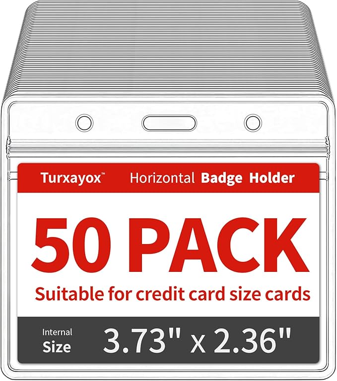 Turxayox 50 Pack Horizontal Clear Name ID Badge Holder for Lanyards