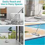 Floor Scrub Brush with Long Handle Length Adjustable, 3 in 1 Heavy-Duty Stiff 90° Bristle Floor Scrubber Broom with Squeegee, for Bathroom, Garage, Kitchen, Tile, Deck & Patio (White)
