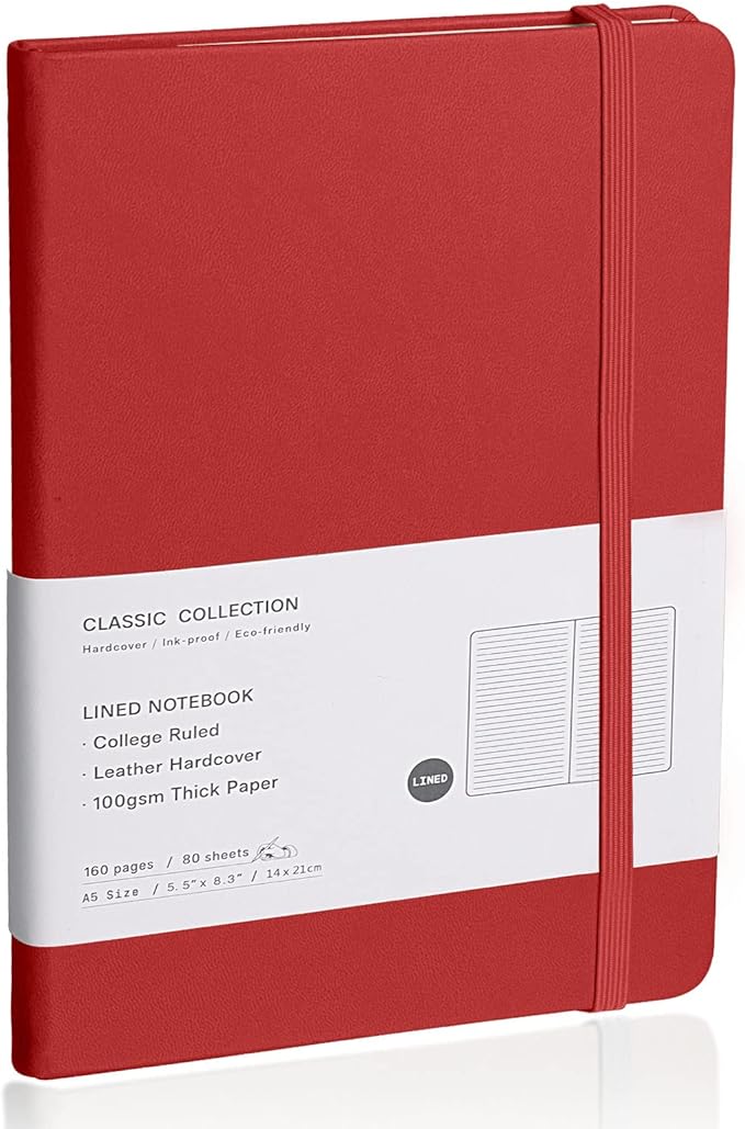 EMOMAS Lined Journal Notebook – Hardcover Notebook for Men & Women – Journals for Writing, Work, School, Home & Daily Notes, 160 Pages – Medium A5, 5.7"x8", 100 gsm Thick Paper (Red)