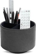 Hennaja Round Leather Art Supply Organizer,Remote Control Holder,360 Degree Spinning,Multi-Functional Pencil Holder,4 Compartments Desktop Stationary Organizer(1-Crazy Black)