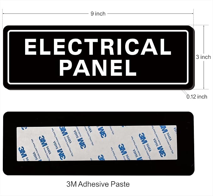 Electrical Panel Sign – Standard Electrical Cabinet Sign, Premium Durable Acrylic Material, Super Strong Self-Adhesive, Quick Installation, Suitable For Your Home And Business (9×3 Inches, Black)