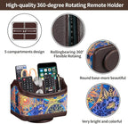 PUSU 360°Rotatable Remote Control Holder, PU Leather TV Remote Holder Caddy for Table, Bright and Colorful Art Supply Organizer Pen Holder, Multi-Functional Desk Organizer Living Room Office Decor