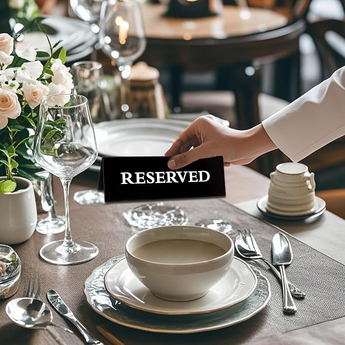 6 Pieces Plastic Reserved Table Sign for Wedding Acrylic Double Side Table Tent Black Guest Reservation Tables Seat Sign 5.9 x 2 Inches Reserve Seating Signs for Restaurant Chairs Wedding