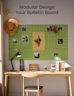 Fluxynara Felt Bulletin Board Tiles Large 48" x 36" Cork Board Alternative-12 Pack with 70 Adhesive Tabs, Thick Slat Wall Panels for Office Decor, Push Pin Board Wall Organizer Alternative-Kelly Green