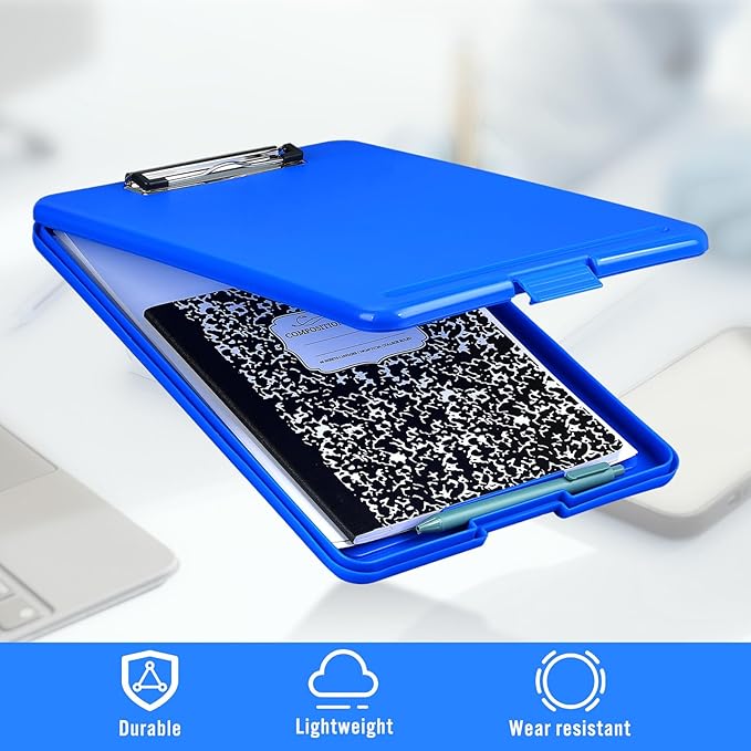 Ireer 12 Pcs Plastic Clipboard with Storage Heavy Duty Portable Writing Boards for 150 Sheet A4 Paper with Pen Holder Large Capacity Clipboards for Nurse Teacher Student Classroom Office(Blue)