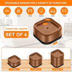 shouwuhho 4 Pack Furniture Risers Adjustable Bed Risers Heavy Duty Lifts Height 1", Square Stackable Bed Risers 1, 2 or 3 Inch for Desk Leg Table Couch Sofa Chair Bed Frame Legs Dorm, Brown
