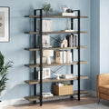 FURSUN Heavy Duty 6 Tier Bookcase, 80-in Tall Industrial Modern Large Bookshelf, Wood Farmhouse Bookcases Book Shelves and Metal Frame for Office, Bedroom, Living Room, Grey