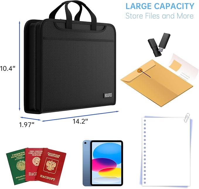 Fireproof & Waterproof Accordion File Organizer, 13-Pocket Expanding Document Organizer with Handle & Labels,Heat-Resistant Fireproof File Folder A4/Letter Files, Safe Travel File Organizer