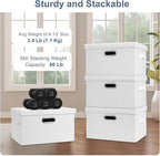 Graciadeco Medium 15" 21 Quart Collapsible Stackable Storage Bins with Lids, 5 Packs White Foldable Fabric Closet Storage Boxes with Lids, Lidded Heavy-duty Linen Baskets(15x11x8)