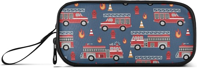 BOENLE Fire Trucks Pencil Case Box Boys Girls Large Pencil Pouch with Zipper Compartments Big Capacity Stationery Pen Bag Organizer for Kids Teens Adults School Office