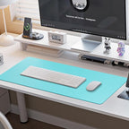 Boutilon Leather Desk Pad Protector,Non-Slip Mouse Pad,Laptop Desk Pad,Office Mouse Mat,Waterproof Leather Desk Blotter,Desk Writing Pad for Office and Home (S-Bright Blue,24"x 14")