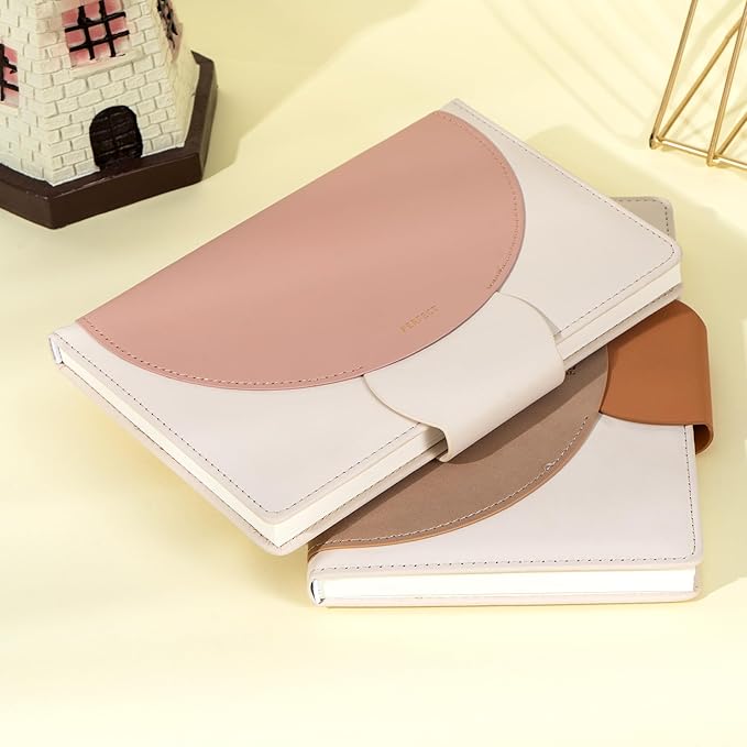 CAGIE Lined Journal for Women, 100GSM 192 Pages Leather JournalS for Writing with Buckle Closure,A5 Hardcover Diary Journaling Notebooks for Business Work School Note Taking 5.9" x8.5 (Brown & Pink)