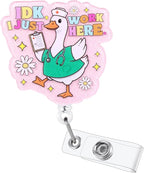 IDK I Just Work Here Funny Silly Goose Nurse Badge Reel, Pink Cute Retractable ID Medical Badge Holder, Name Tag Badge Buddy for RN CNA LPN MA Night Shift Nurse Nursing Student Doctor Social Workers